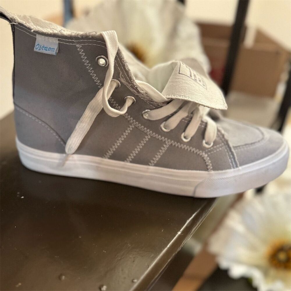 Obtaom Women's High Top Canvas Sneakers Gray Size 9 Casual Athletic